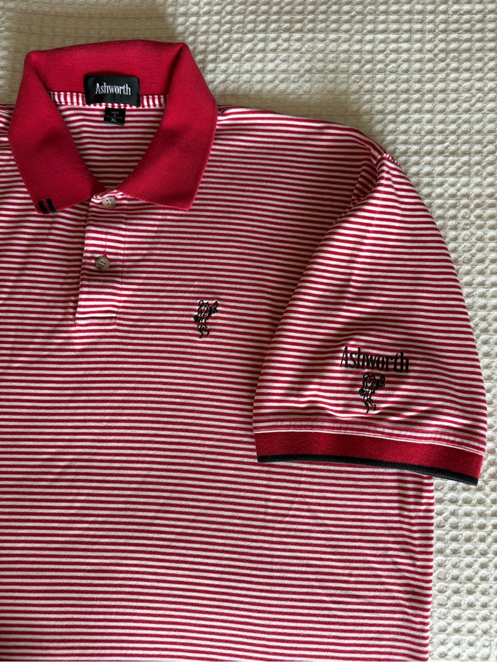 Vintage Ashworth Golf Red & White Striped Polo Shirt 1990s like New w Sleeve hit - Picture 5 of 6